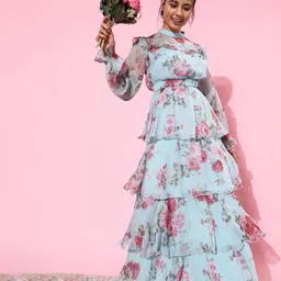 QUIERO Women Stunning Blue Floral Bustier Dress-image-23