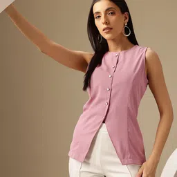 Chemistry Solid Round Neck Sleeveless Top-image-0