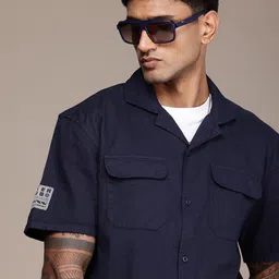 The Roadster Life Co. Relaxed Fit Textured Cuban Collar Pure Cotton Casual Shirt-image-32
