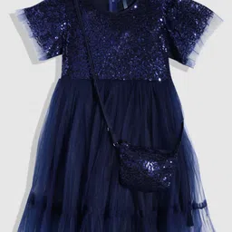 YK Girls Embellished Sequined Net Midi Dress With Bag-picture-58