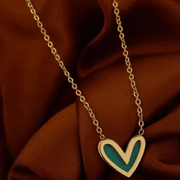 Carlton London 18kt Gold Plated Stainless Steel Green Enamel Heart Necklace image 1