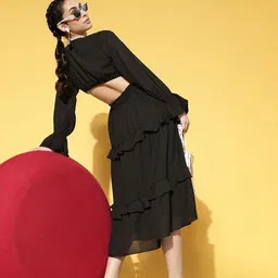 Athena Women Stylish Black Solid Volume Play Dress-image-93