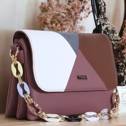 Exotic Pink PU Structured Colourblocked Sling Bag-picture-21