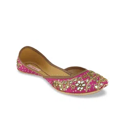 Fulkari Women Magenta Embellished Leather Mojaris-image-92