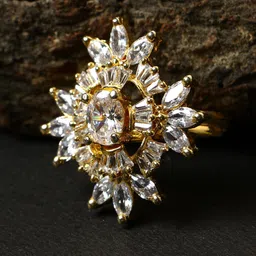 Bhana Fashion Gold-Plated & White AD-Studded Handcrafted Finger Ring-picture-13