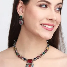 Anvik Gold Plated CZ Studded Necklace and Earrings-picture-32