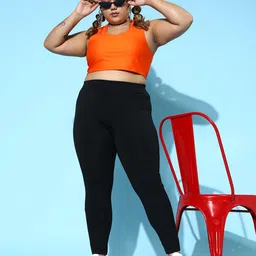 Berrylush Curve Women Solid High-Rise Ankle Length Sports Tights-image-54