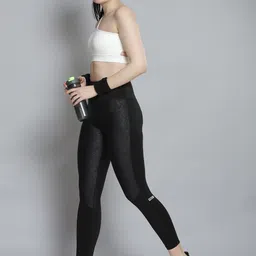 Fitkin Women Black Printed Active Quick Dry Tights-image-96