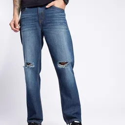 glitchez Men Grunge Style Relaxed Fit Slash Knee Light Fade Jeans-picture-19