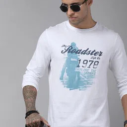 Roadster Men White Typography Printed Pure Cotton T-shirt-image-4