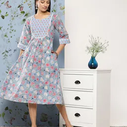 Libas Blue & Pink Floral Midi Dress-image-33