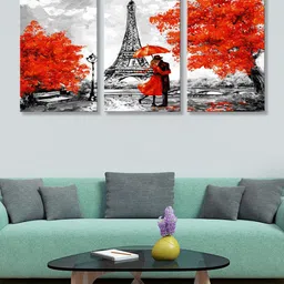 999Store Set of 3 Red & Black Eiffel Tower with Love Couple Canvas Painting Wall Art-picture-15