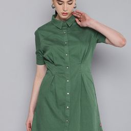 Levis Shirt Collar Cuffed Sleeves Pure Cotton Shirt Mini Dress-picture-15