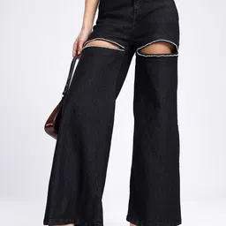 glitchez Women Wide Leg Embellished Cut Out Jeans-image-57