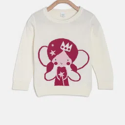 MINI KLUB Girls Off-White & Maroon Self Design Pullover Sweater-image-3
