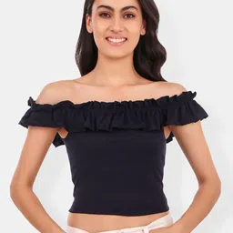 Be You Off-Shoulder Ruffles Cotton Bardot Crop Top-image-13