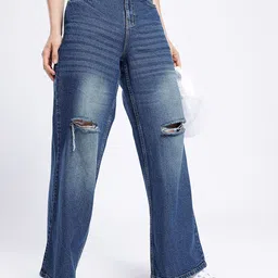 glitchez Women Cool Touch Wide Leg Slash Knee Heavy Fade Jeans-image-73