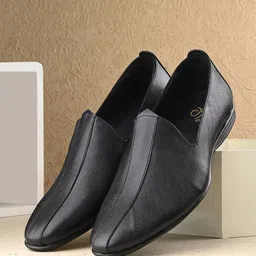 House of Pataudi Men Black Solid Slip-On Shoes-picture-17