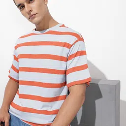 The Roadster Life Co. Relaxed Fit Striped Pure Cotton T-shirt-picture-15