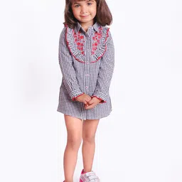 Miyo Girls Checked Shirt Collar Fit & Flare Dress-picture-14