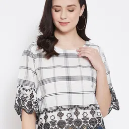 Ruhaans Women White & Black Checked Top-picture-25