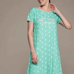 beebelle Sea Green Printed Cotton Nightdress-image-92