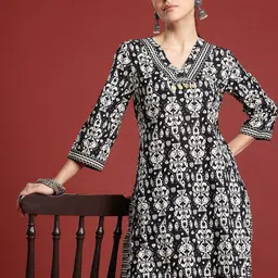 Indo Era Ethnic Motifs Printed Pure Cotton Kurta with Trousers-picture-38