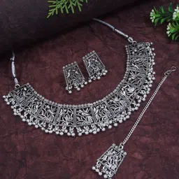 I Jewels Silver Plated Oxidised Jewellery Set-picture-10