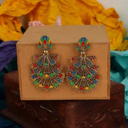 ANIKAS CREATION Gold-Plated & Red Contemporary Drop Earrings-picture-17