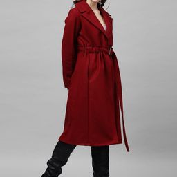 Athena Women Maroon Solid Woolen Longline Overcoat-picture-34