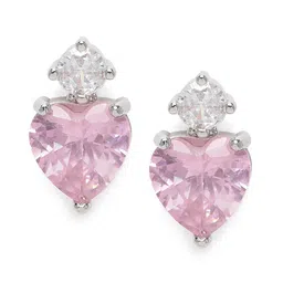 indiifuz Avyana Silver Plated Pink Heart CZ Stud Earrings-picture-55