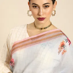 Anouk Grey & Pink Linen Blend Printed Bhagalpuri Saree-image-23