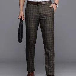 Raymond Men Checked Slim Fit Formal Trousers-picture-14