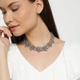 Shining Diva Fashion Oxidised Silver-Toned Stone-Studded Collar Necklace-picture-13