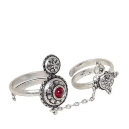Voylla Women Set of 2 Silver-Plated Handcrafted Adjustable Finger Rings-picture-19