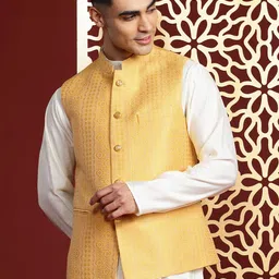 MANQ Men Kurta with Churidar & Ethnic Motifs Nehru Jacket-picture-32