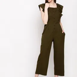 Slenor Women Olive Green Solid Basic Jumpsuit-image-47