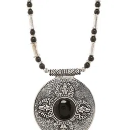 Bamboo Tree Jewels Oxidized Black & Silver-Toned Handcrafted Necklace-picture-32