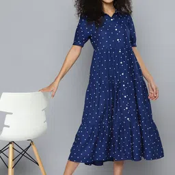 Mast & Harbour Polka Dot Print Puff Sleeve Shirt Midi Dress-picture-13