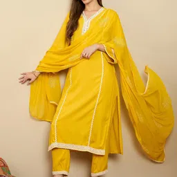 Indo Era Straight Mirror Work Kurta with Trousers & Dupatta-picture-29