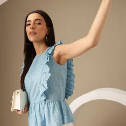 Chemistry Flutter Sleeve Ruffles Cotton Schiffli Top-picture-38