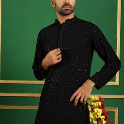Anouk Embroidered Sequinned Pure Cotton Kurta with Pyjamas-image-93