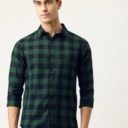 Campus Sutra Men Green & Blue Regular Fit Checked Casual Shirt-image-30