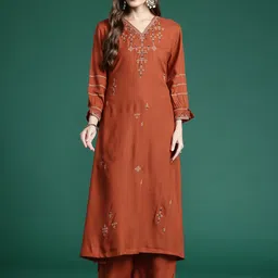 Indo Era Embroidered Thread Work Kurta with Trousers-picture-30