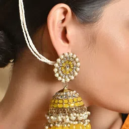 Fida Gold-Plated Dome Shaped Kundan Pearl Studded Jhumkas-picture-27
