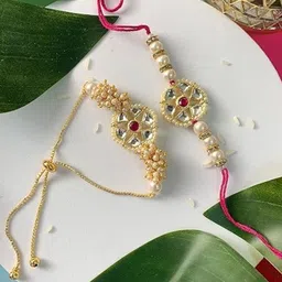 I Jewels Artificial Stones Studded And Beaded Bhaiya Bhabhi Rakhis-picture-26