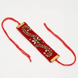 PANASH Red & Gold-Toned Kundan Rakhi With Roli Chawal-picture-58