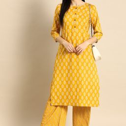 Anouk Women Yellow & White Printed Kurta with Palazzos-picture-24