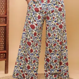 BohoJazz Women Floral Printed Relaxed Flared Trousers-picture-18