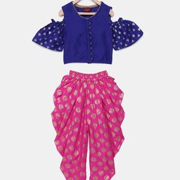 Twisha Girls Blue & Pink Printed Top with Dhoti Pants-picture-18